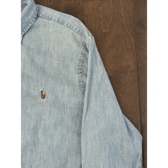 Ralph Lauren Shirt Mens L Blue Denim Chambray Long Sleeve Button Down Flesh Pony - Picture 4 of 7